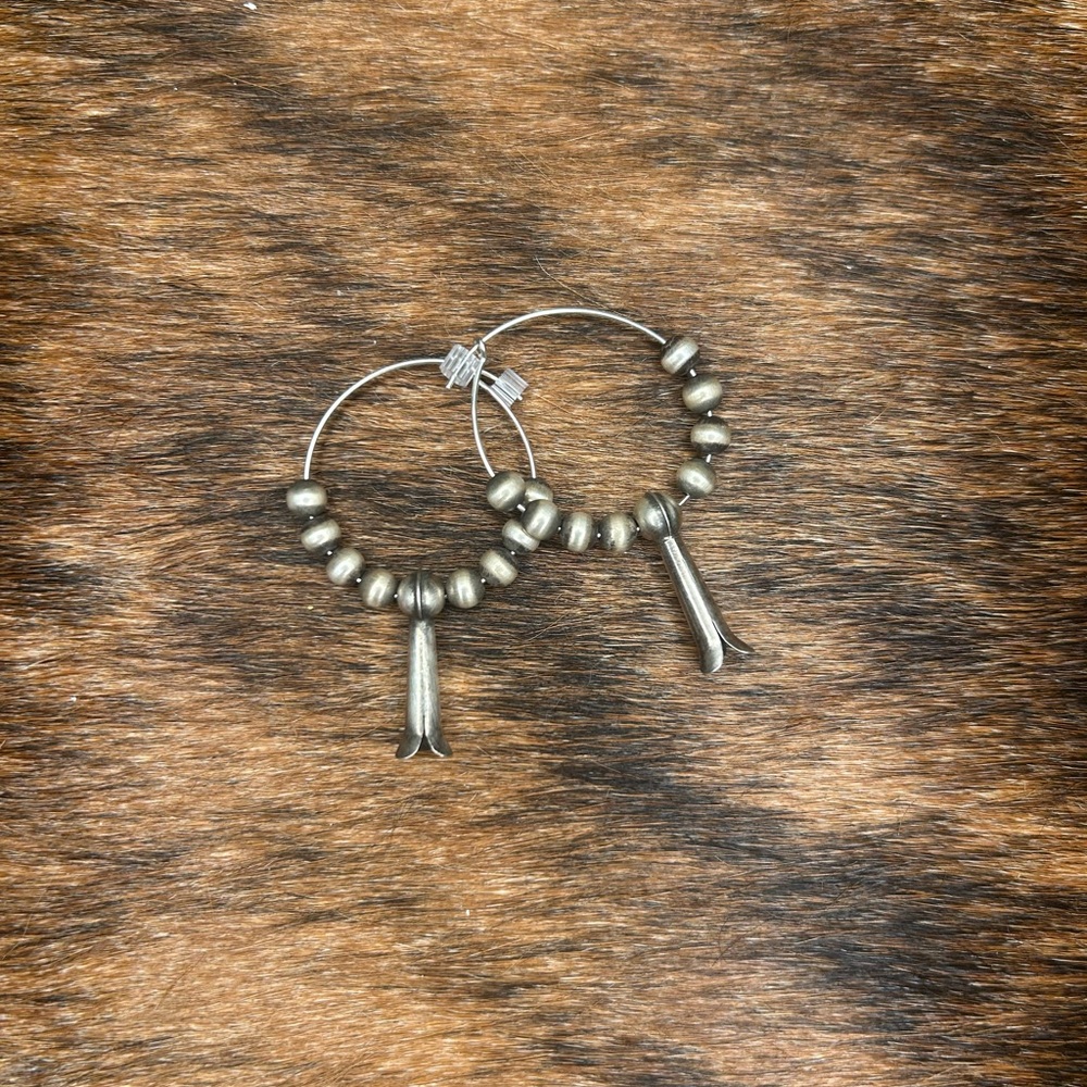 .925 Silver Navajo Pearl Hoop Earrings